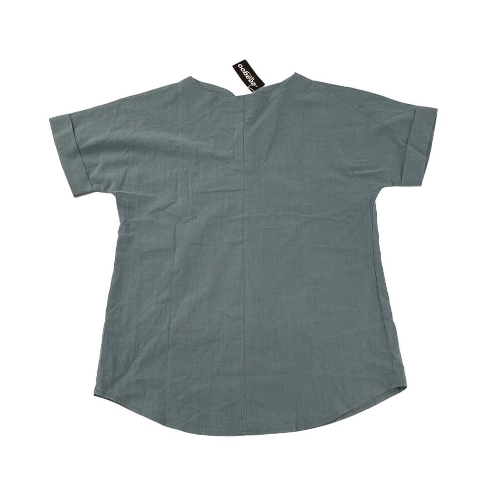 Teal Zeagoo Linen shirt Size Small - Picture 3 of 3